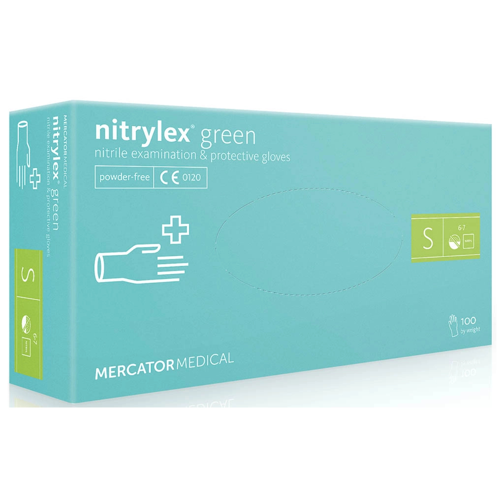 Медичні рукавички Mercator Medical Nitrylex Green Нітрилові Неопудрені діагностичні Розмір S Зелені 100 шт. (5906615027447)