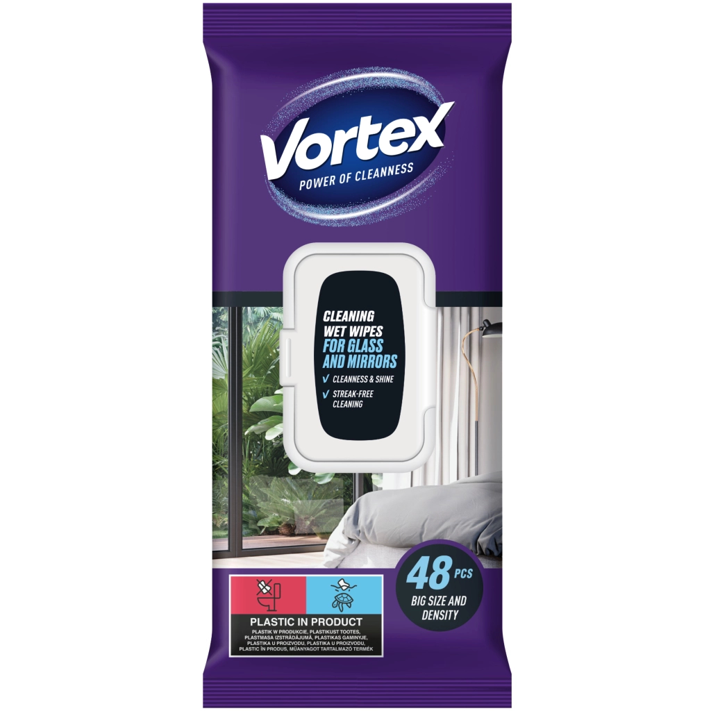 Серветки для прибирання Vortex Вологі Для скла З клапаном 48 шт. (4823071662771) Серветки для прибирання Vortex Вологі Для скла З клапаном 48 шт. (4823071662771)
