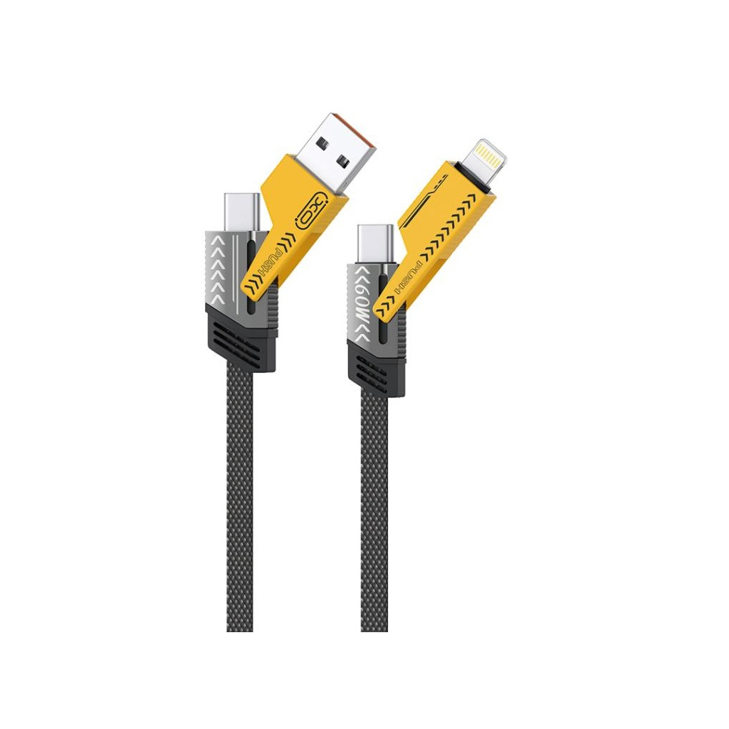 Дата кабель USB 2.0 AM to USB-C + USB 2.0 AM to Lightning 1.0m 60W black XO (NB283_4-in-1_Black) - фото 5 Дата кабель USB 2.0 AM to USB-C + USB 2.0 AM to Lightning 1.0m 60W black XO (NB283_4-in-1_Black) - фото 5