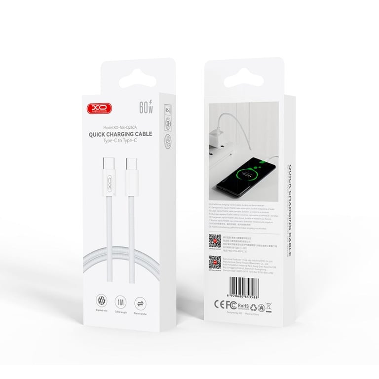 Дата кабель USB-C to USB-C 1.0m 60W white XO (NBQ260A_С_White) - фото 3