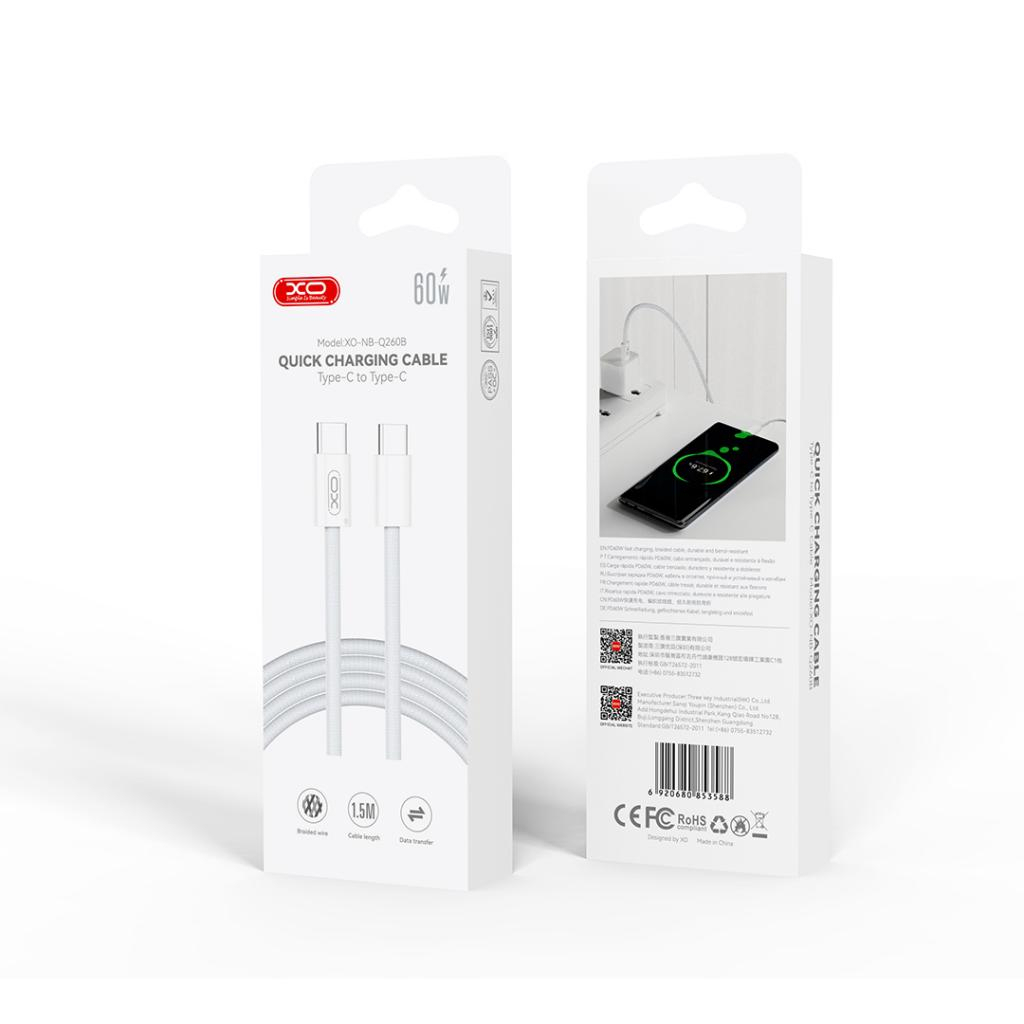 Дата кабель USB-C to USB-C 1.5m 60W white XO (NBQ260B_С_White) - фото 3 Дата кабель USB-C to USB-C 1.5m 60W white XO (NBQ260B_С_White) - фото 3