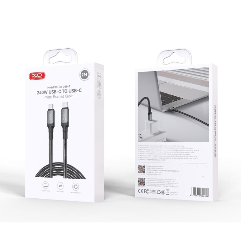 Дата кабель USB-C to USB-C 2.0m 240W black XO (NBQ264B_С_Black) - фото 8