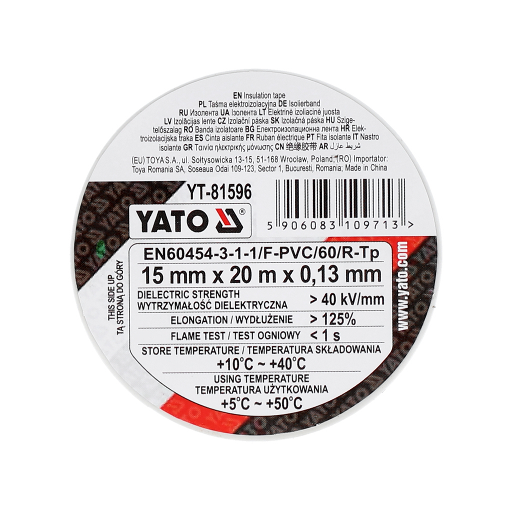 Ізоляційна стрічка Yato 15 ММ X 20 М X 0,13 ММ, біла (YT-81596) - фото 3 Ізоляційна стрічка Yato 15 ММ X 20 М X 0,13 ММ, біла (YT-81596) - фото 3