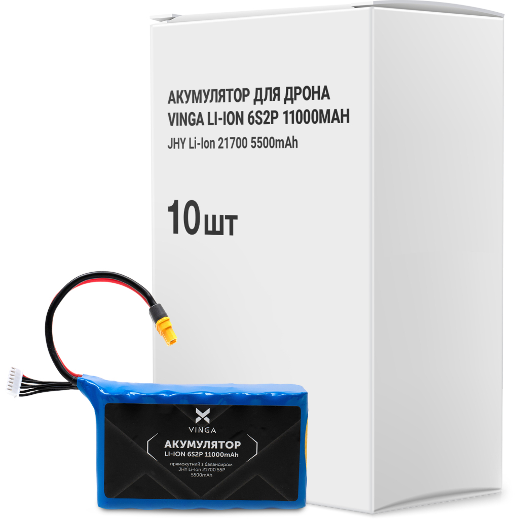 Акумуляторний блок Vinga Li-Ion 6S2P 11000mAh коробка 10 шт (JHY Li-Ion 21700 5500mAh) (V6S2P-10PCS-11000MAH) Акумуляторний блок Vinga Li-Ion 6S2P 11000mAh коробка 10 шт (JHY Li-Ion 21700 5500mAh) (V6S2P-10PCS-11000MAH)