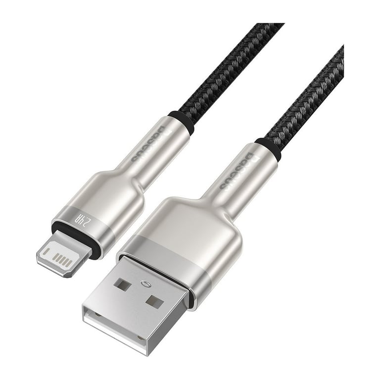 Дата кабель USB 2.0 AM to Lightning 2.0m 2.4A metal black Baseus (CALJK-B01) - фото 2