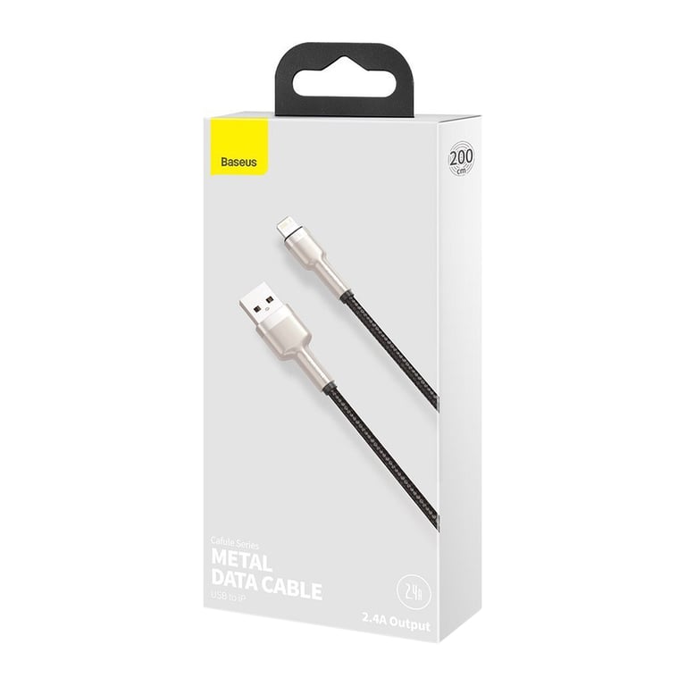 Дата кабель USB 2.0 AM to Lightning 2.0m 2.4A metal black Baseus (CALJK-B01) - фото 4