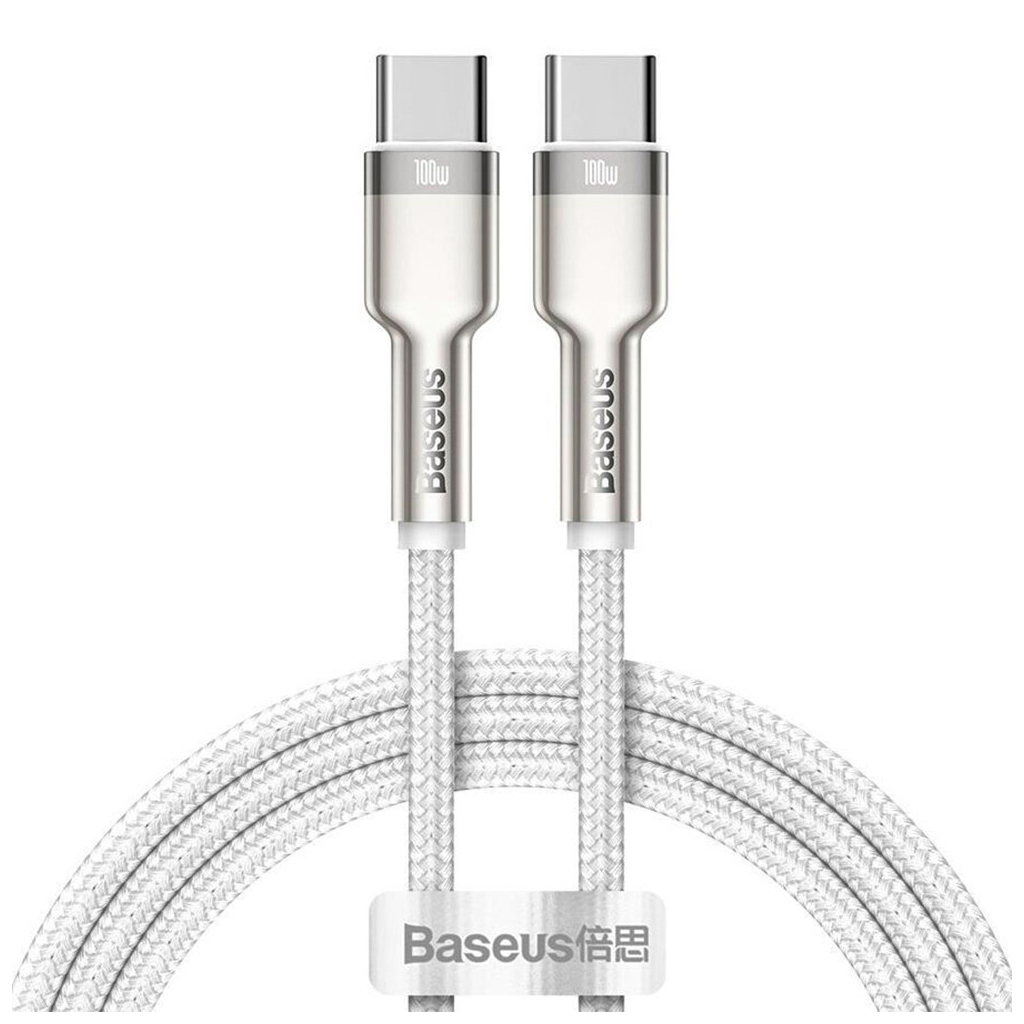 Дата кабель USB-C to USB-C 1.0m 100W metal white Baseus (CATJK-C02) - фото 1