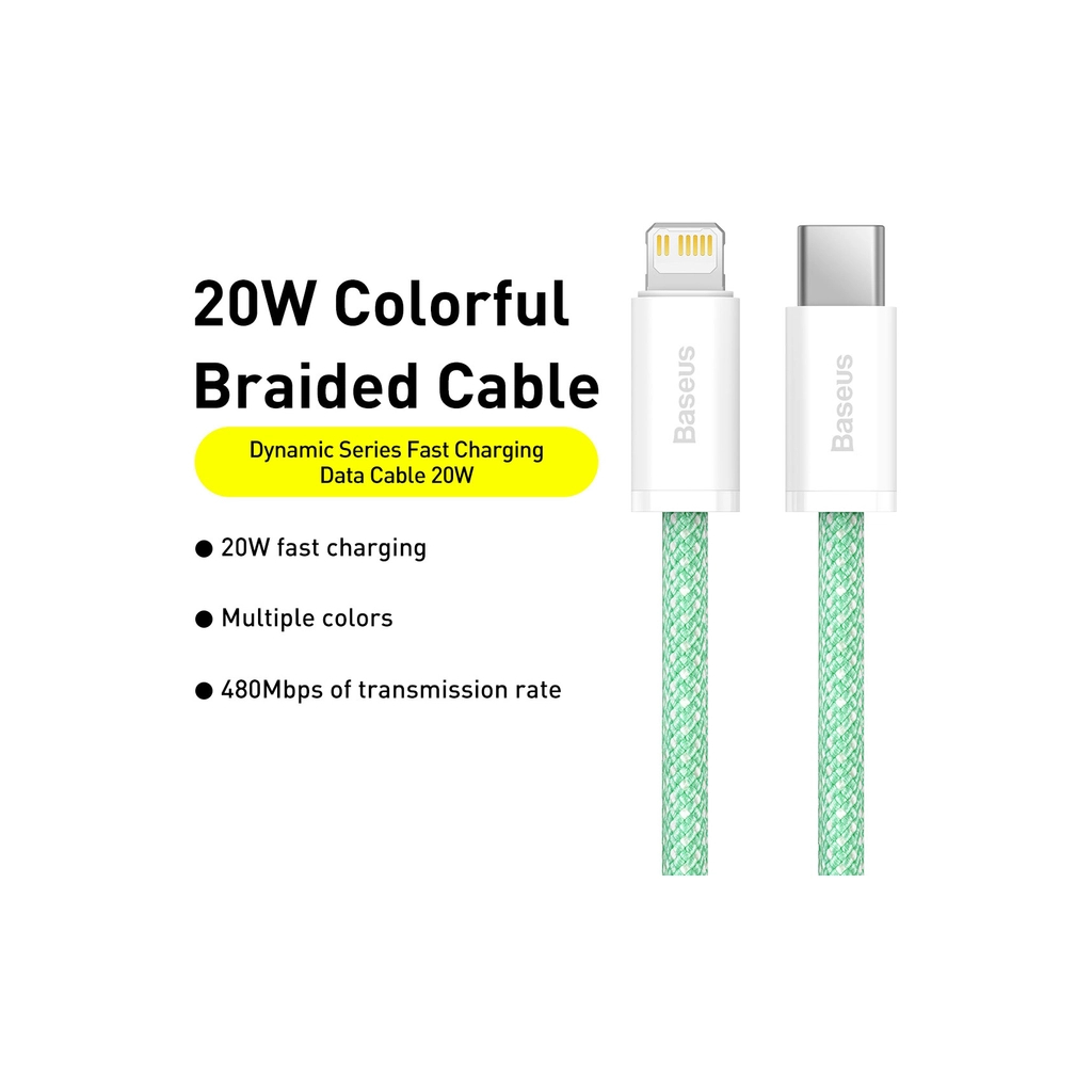 Дата кабель USB-C to Lightning 2.0m 20W green Baseus (CALD000106) - фото 2 Дата кабель USB-C to Lightning 2.0m 20W green Baseus (CALD000106) - фото 2