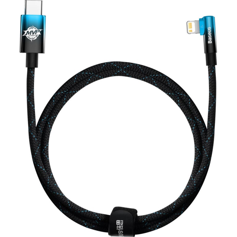 Дата кабель USB-C to Lightning 1.0m 20W 90° corner black/blue Baseus (CAVP000221) - фото 1