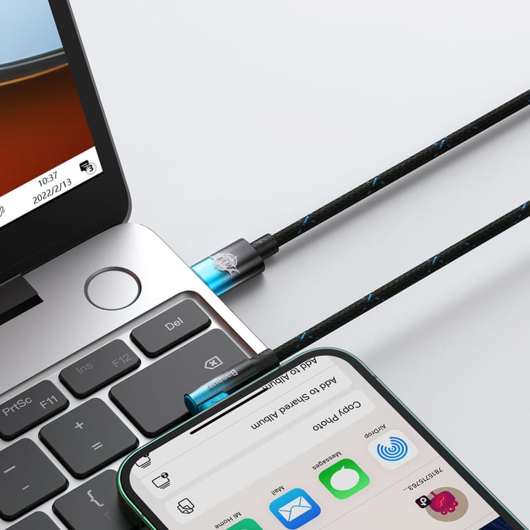 Дата кабель USB-C to Lightning 1.0m 20W 90° corner black/blue Baseus (CAVP000221) - фото 7
