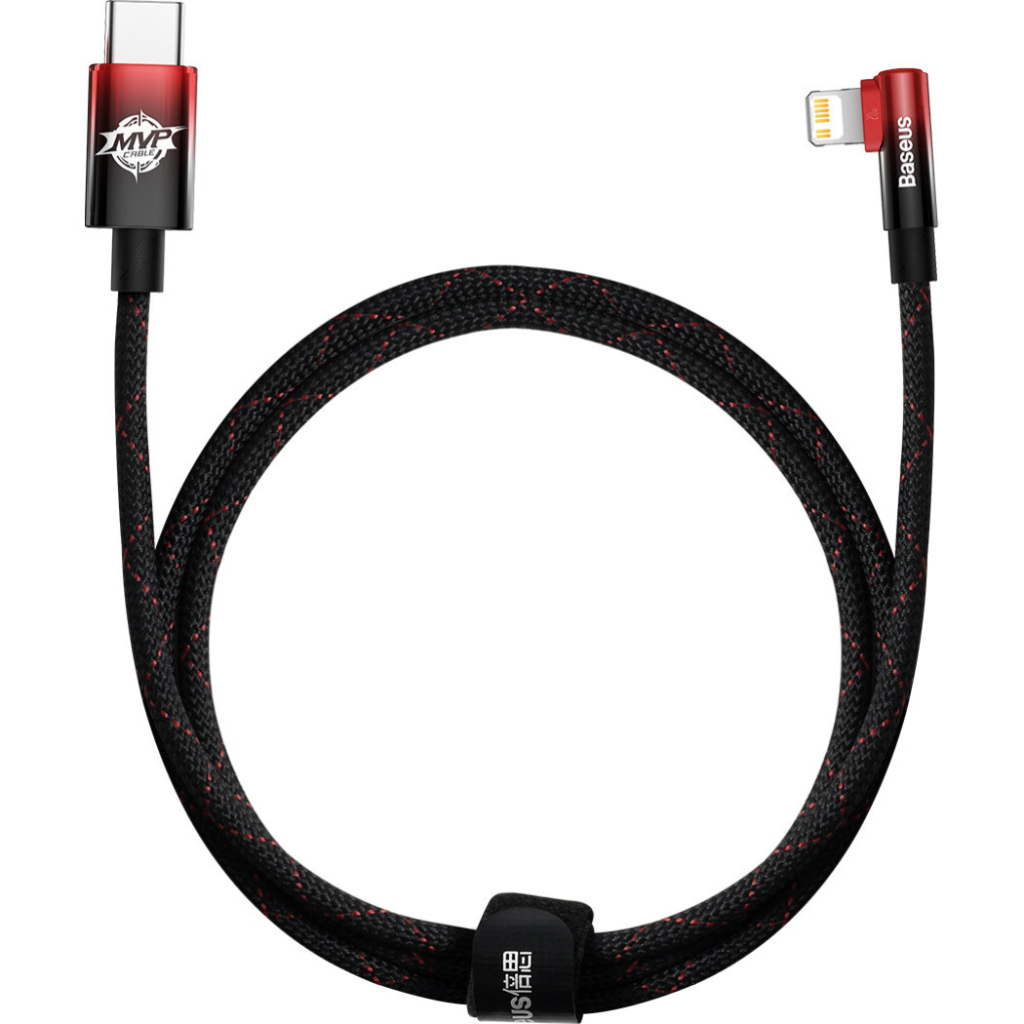 Дата кабель USB-C to Lightning 1.0m 20W 90° corner black/red Baseus (CAVP000220) - фото 1