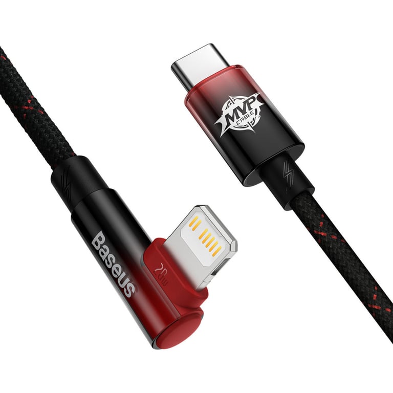 Дата кабель USB-C to Lightning 1.0m 20W 90° corner black/red Baseus (CAVP000220) - фото 2