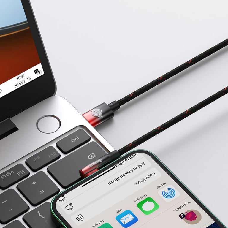Дата кабель USB-C to Lightning 1.0m 20W 90° corner black/red Baseus (CAVP000220) - фото 7
