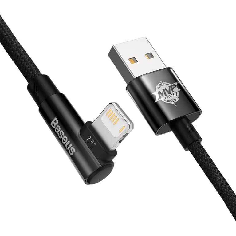 Дата кабель USB 2.0 AM to Lightning 1.0m 2.4A 90° corner black Baseus (CAVP000001) - фото 3
