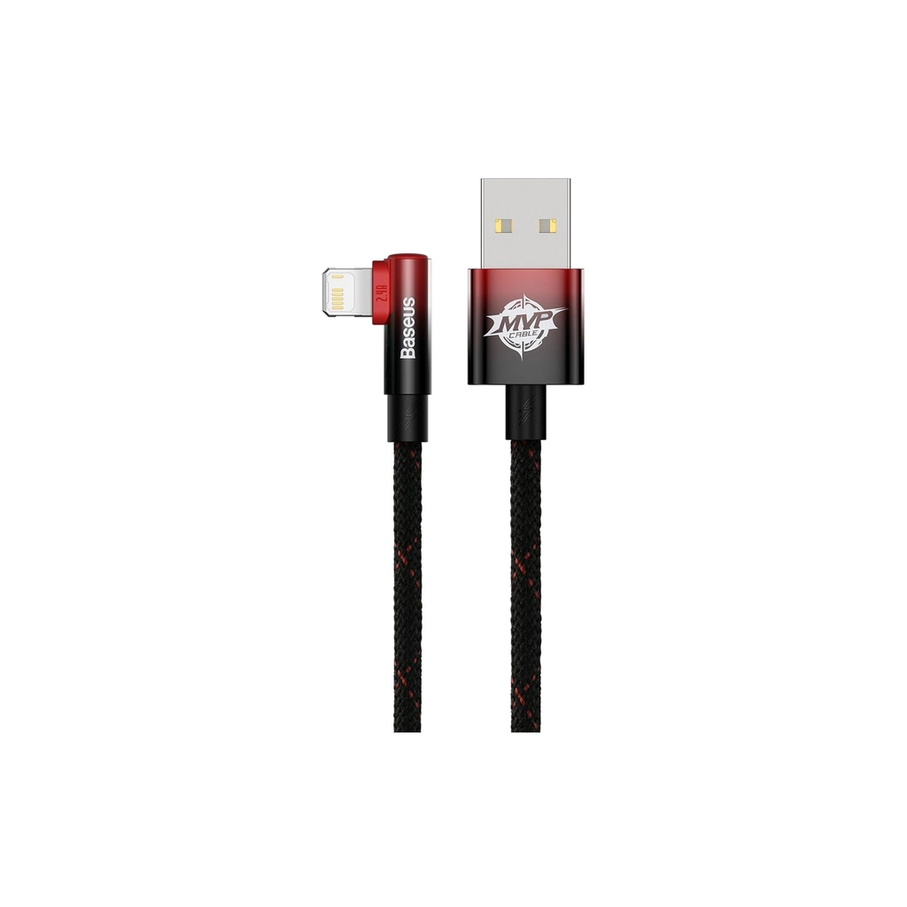 Дата кабель USB 2.0 AM to Lightning 1.0m 2.4A 90° corner black/red Baseus (CAVP000020) - фото 1
