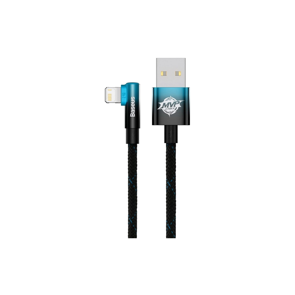 Дата кабель USB 2.0 AM to Lightning 2.0m 2.4A 90° corner black/blue Baseus (CAVP000121) - фото 1