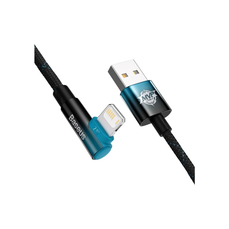Дата кабель USB 2.0 AM to Lightning 2.0m 2.4A 90° corner black/blue Baseus (CAVP000121) - фото 3