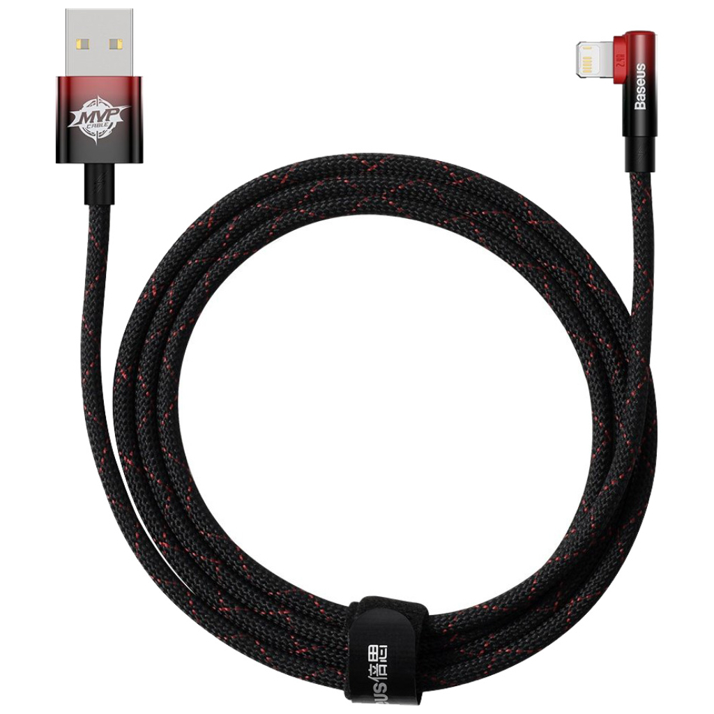 Дата кабель USB 2.0 AM to Lightning 2.0m 2.4A 90° corner black/red Baseus (CAVP000120) - фото 1
