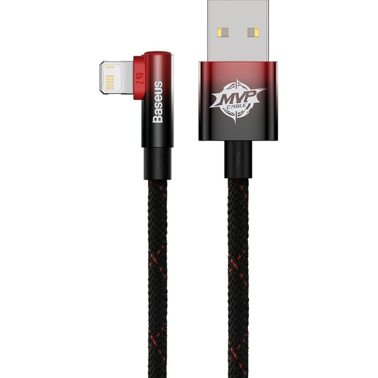 Дата кабель USB 2.0 AM to Lightning 2.0m 2.4A 90° corner black/red Baseus (CAVP000120) - фото 2
