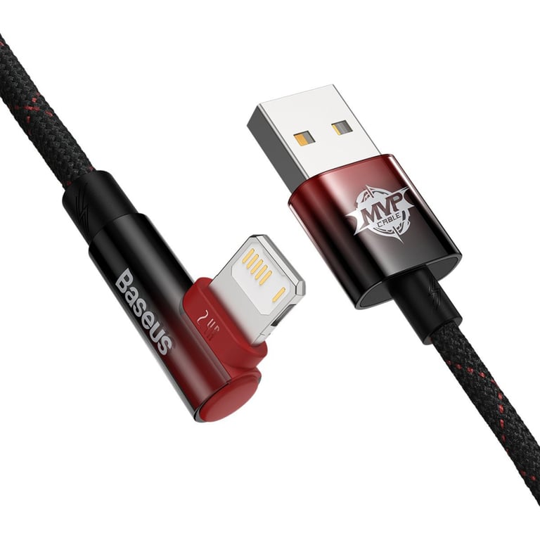 Дата кабель USB 2.0 AM to Lightning 2.0m 2.4A 90° corner black/red Baseus (CAVP000120) - фото 3
