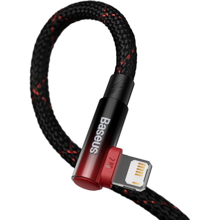 Дата кабель USB 2.0 AM to Lightning 2.0m 2.4A 90° corner black/red Baseus (CAVP000120) - фото 4