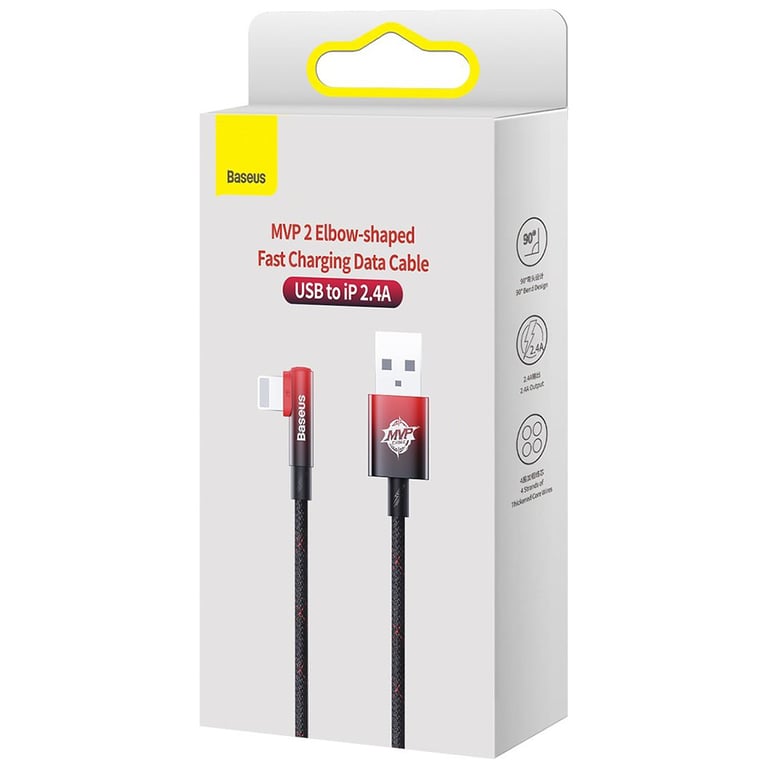 Дата кабель USB 2.0 AM to Lightning 2.0m 2.4A 90° corner black/red Baseus (CAVP000120) - фото 5