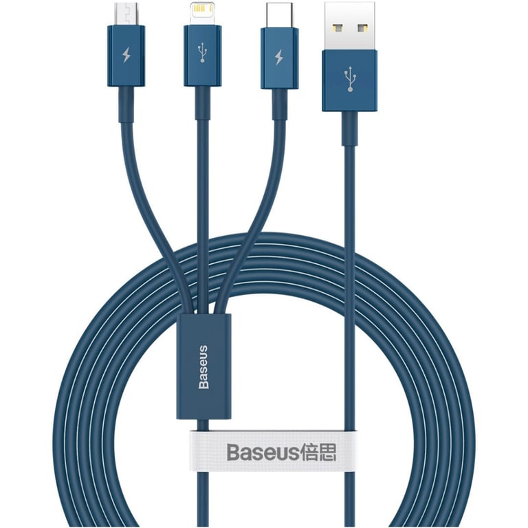 Дата кабель USB 2.0 AM to Lightning + Micro 5P + Type-C 1.5m 3.5A blue Baseus (CAMLTYS-03) - фото 1