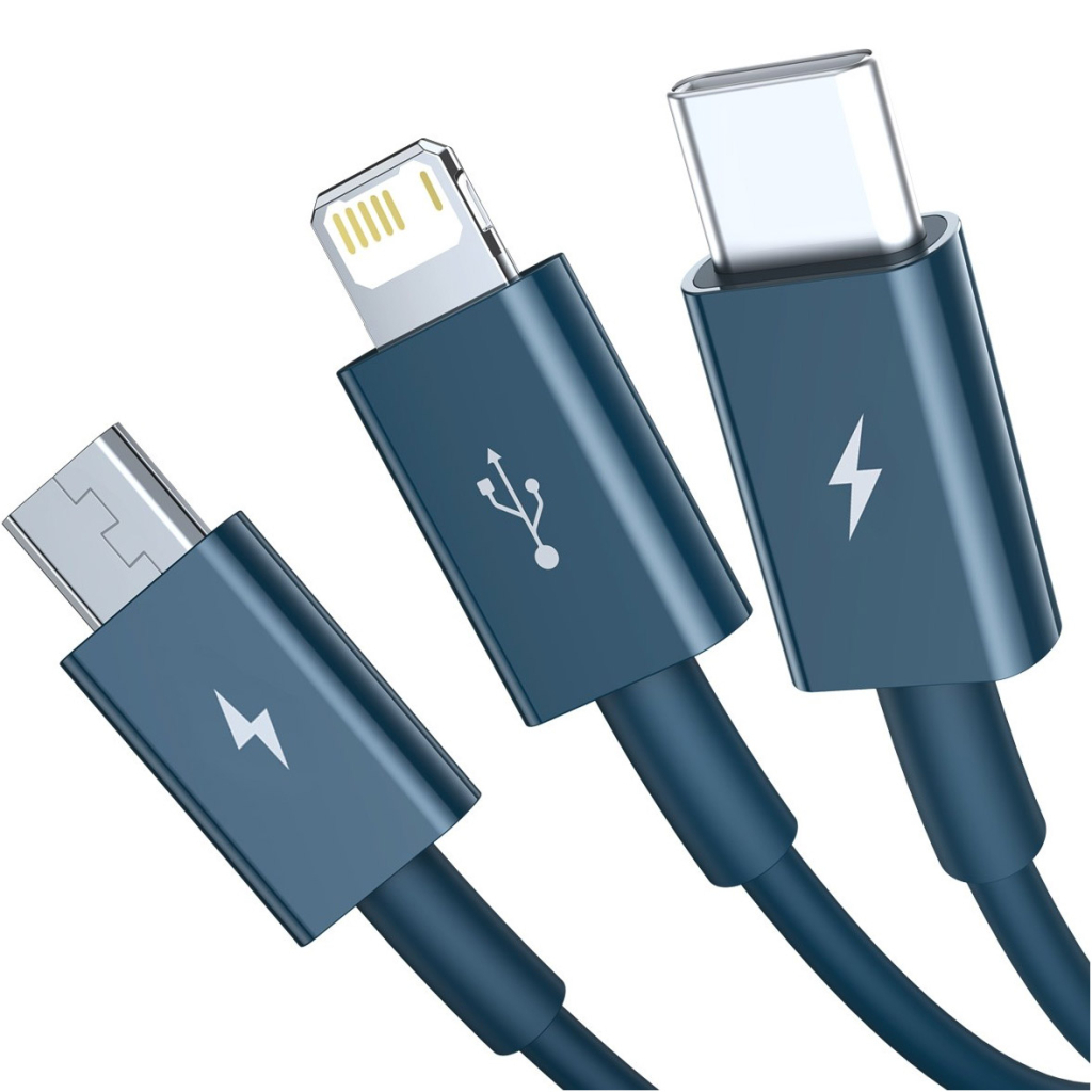 Дата кабель USB 2.0 AM to Lightning + Micro 5P + Type-C 1.5m 3.5A blue Baseus (CAMLTYS-03) - фото 2 Дата кабель USB 2.0 AM to Lightning + Micro 5P + Type-C 1.5m 3.5A blue Baseus (CAMLTYS-03) - фото 2
