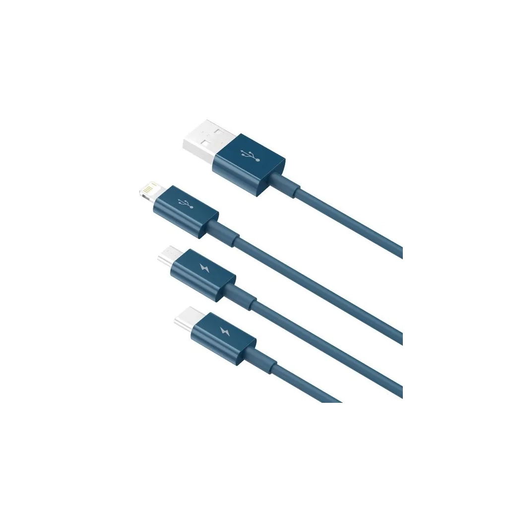 Дата кабель USB 2.0 AM to Lightning + Micro 5P + Type-C 1.5m 3.5A blue Baseus (CAMLTYS-03) - фото 3 Дата кабель USB 2.0 AM to Lightning + Micro 5P + Type-C 1.5m 3.5A blue Baseus (CAMLTYS-03) - фото 3