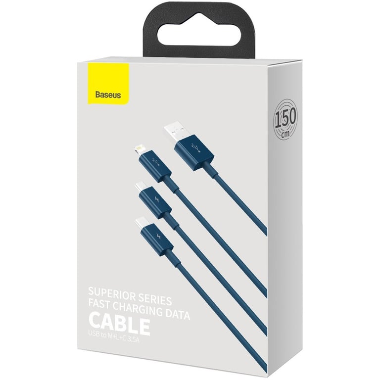 Дата кабель USB 2.0 AM to Lightning + Micro 5P + Type-C 1.5m 3.5A blue Baseus (CAMLTYS-03) - фото 6