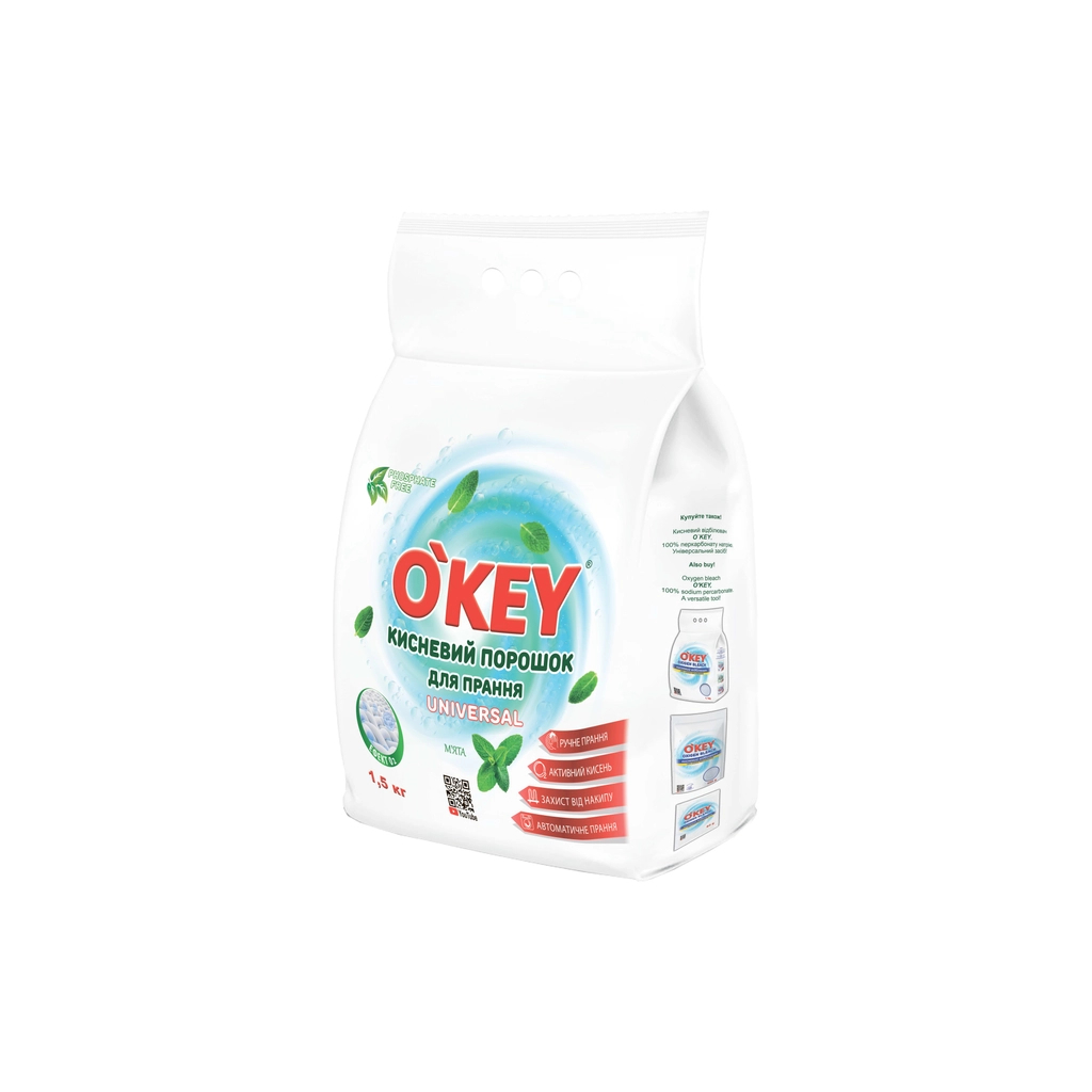 Пральний порошок O'KEY Universal Кисневий М'ята 1.5 кг (4820049384680) - фото 1 Пральний порошок O'KEY Universal Кисневий М'ята 1.5 кг (4820049384680) - фото 1