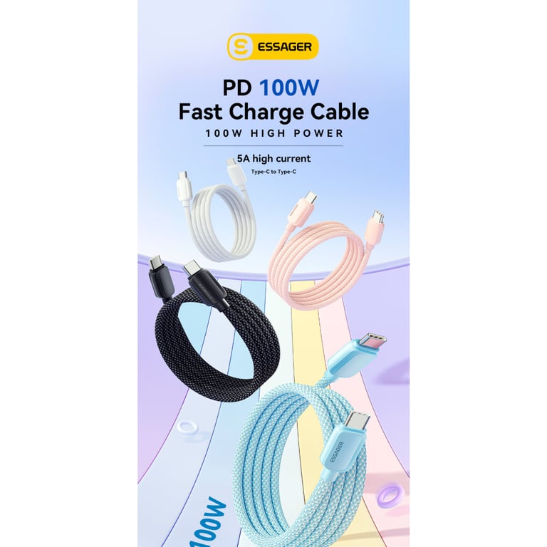 Дата кабель USB-C to USB-C 1.0m 100W white Essager (EXCTT1-WL02-P) - фото 2