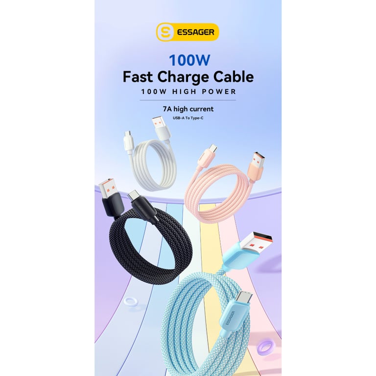 Дата кабель USB 2.0 AM to USB-C 1.0m 100W pink Essager (EXC7A-WL04-P) - фото 2