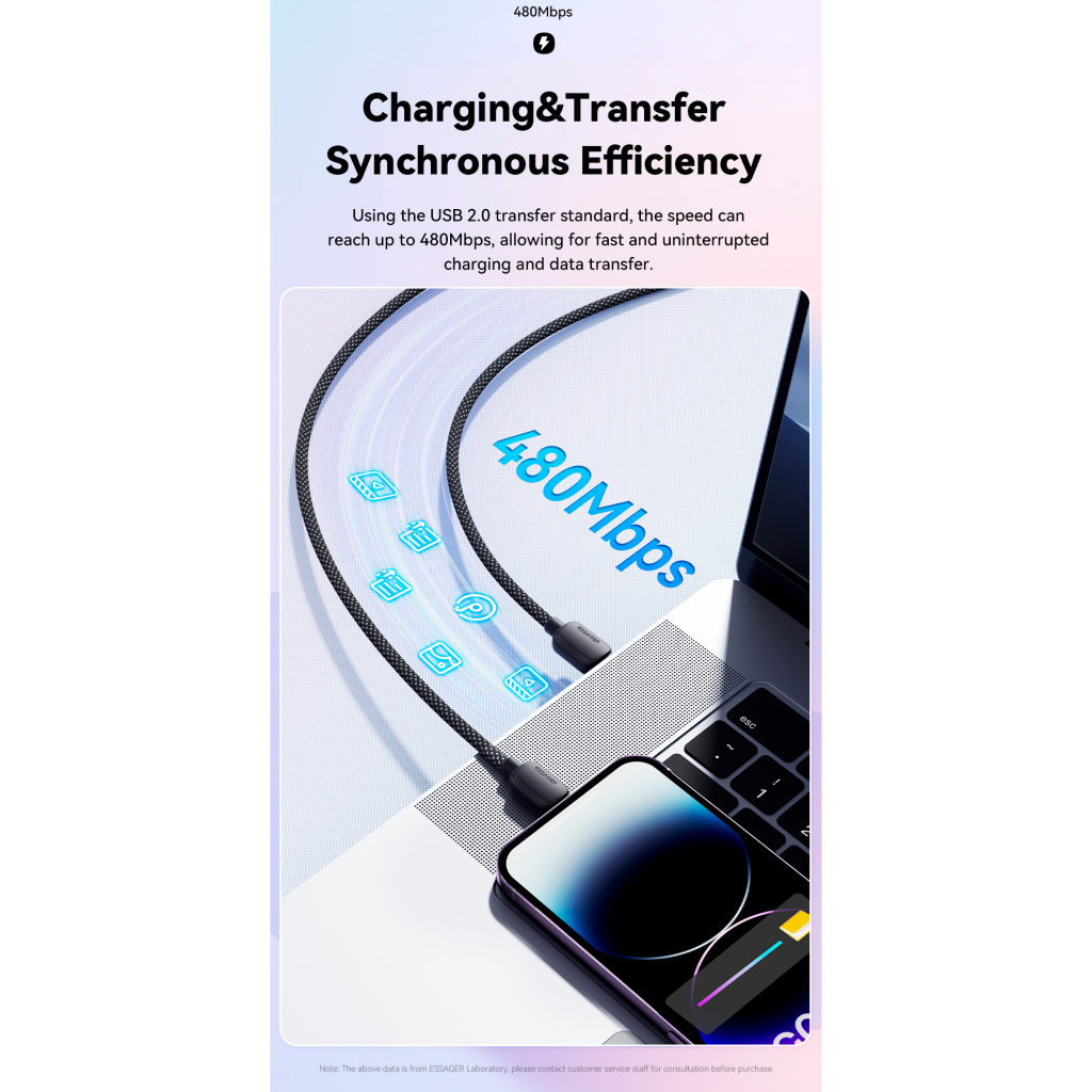 Дата кабель USB-C to Lightning 2.0m 20W white Essager (EXCTL-WLA02-P) - фото 6 Дата кабель USB-C to Lightning 2.0m 20W white Essager (EXCTL-WLA02-P) - фото 6