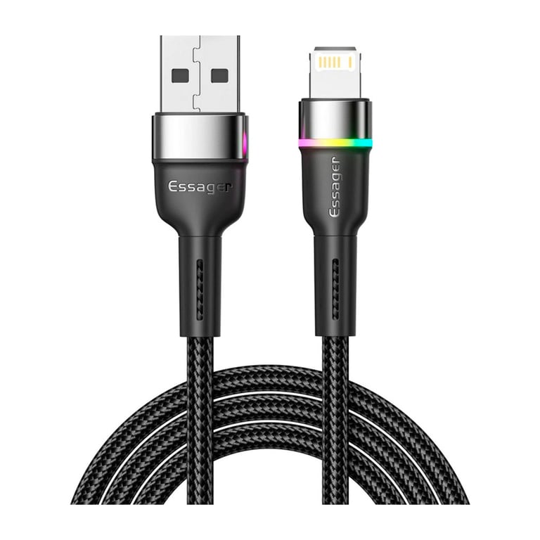 Дата кабель USB 2.0 AM to Lightning 2.0m 2.4A LED black Essager (EXCL-XCDA01) - фото 1