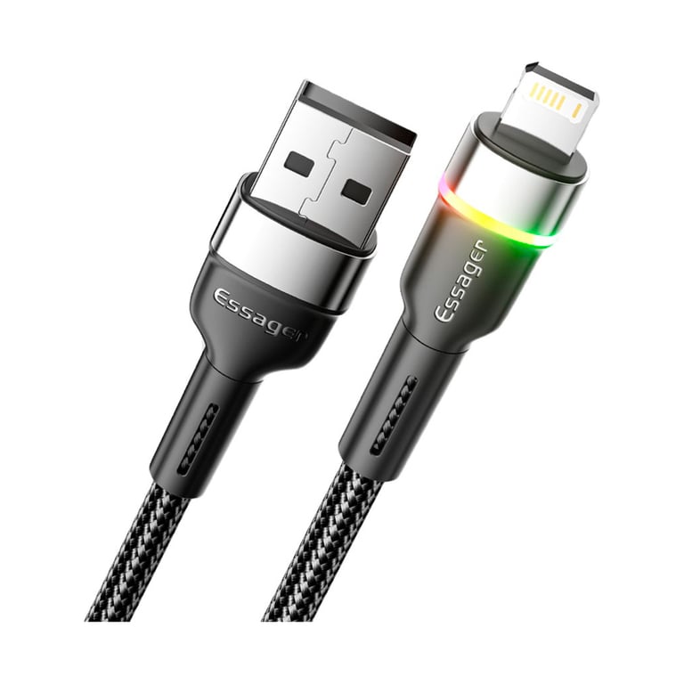 Дата кабель USB 2.0 AM to Lightning 2.0m 2.4A LED black Essager (EXCL-XCDA01) - фото 2