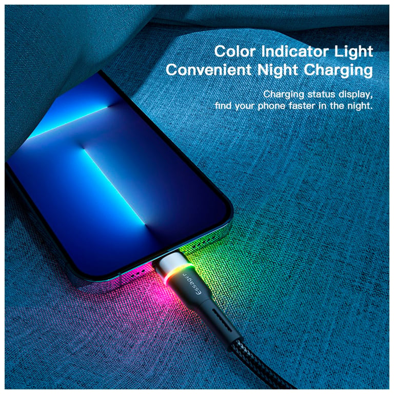 Дата кабель USB 2.0 AM to Lightning 2.0m 2.4A LED black Essager (EXCL-XCDA01) - фото 6