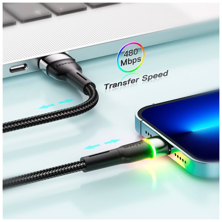 Дата кабель USB 2.0 AM to Lightning 2.0m 2.4A LED black Essager (EXCL-XCDA01) - фото 7