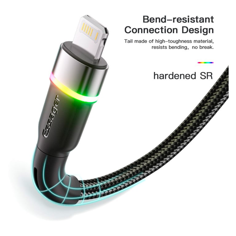 Дата кабель USB 2.0 AM to Lightning 2.0m 2.4A LED black Essager (EXCL-XCDA01) - фото 9