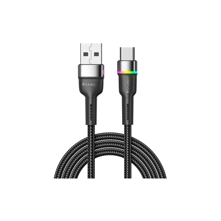 Дата кабель USB 2.0 AM to USB-C 0.5m 3A LED black Essager (EXCT-XCDB01) - фото 1