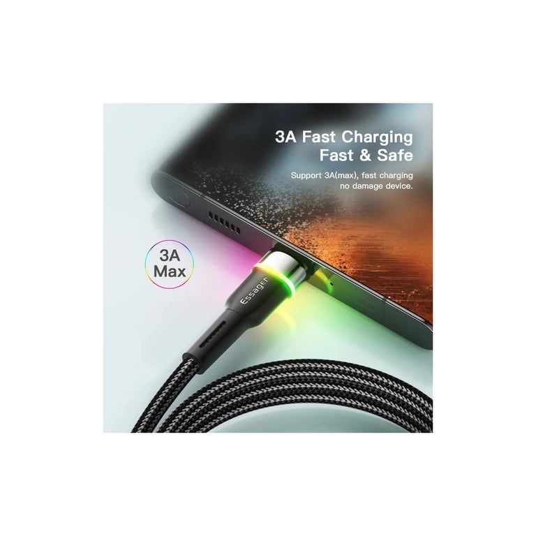 Дата кабель USB 2.0 AM to USB-C 0.5m 3A LED black Essager (EXCT-XCDB01) - фото 4