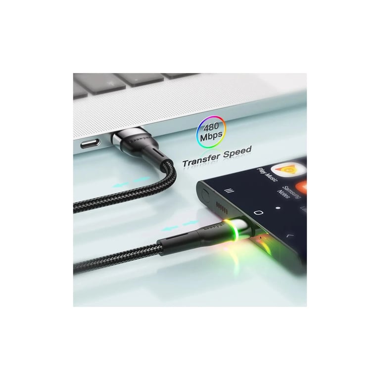 Дата кабель USB 2.0 AM to USB-C 0.5m 3A LED black Essager (EXCT-XCDB01) - фото 6