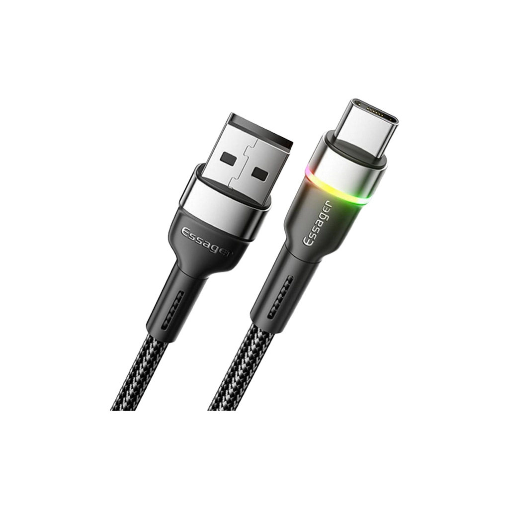 Дата кабель USB 2.0 AM to USB-C 1.0m 3A LED black Essager (EXCT-XCD01) - фото 2 Дата кабель USB 2.0 AM to USB-C 1.0m 3A LED black Essager (EXCT-XCD01) - фото 2