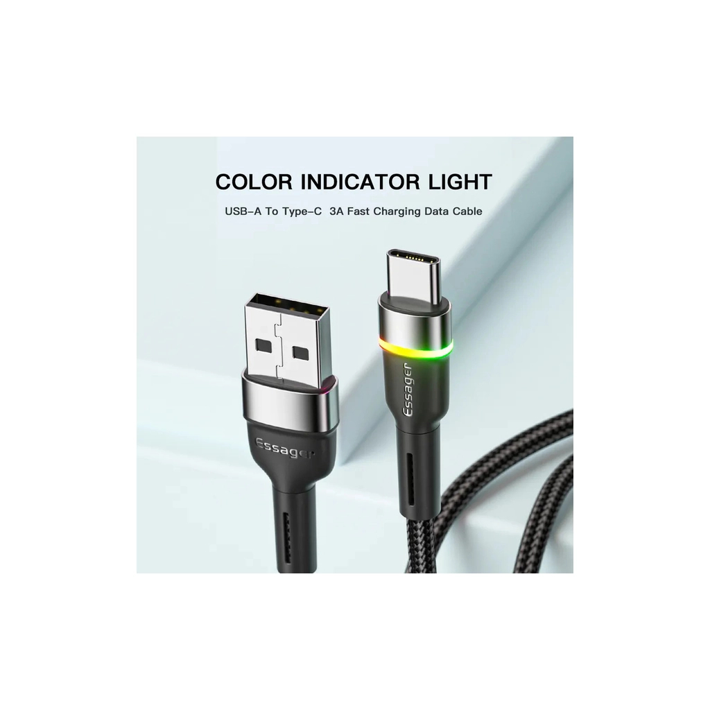 Дата кабель USB 2.0 AM to USB-C 1.0m 3A LED black Essager (EXCT-XCD01) - фото 3 Дата кабель USB 2.0 AM to USB-C 1.0m 3A LED black Essager (EXCT-XCD01) - фото 3