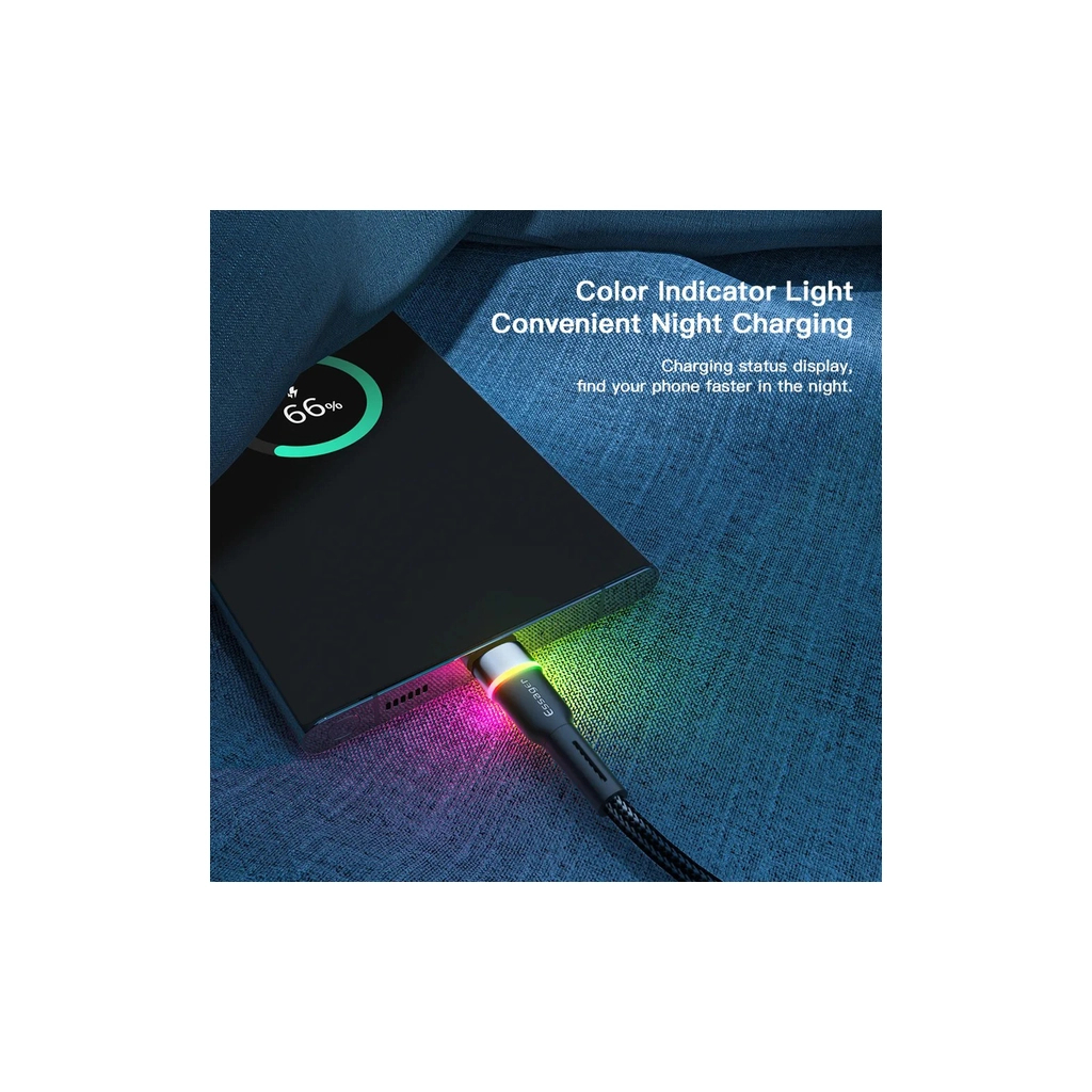 Дата кабель USB 2.0 AM to USB-C 1.0m 3A LED black Essager (EXCT-XCD01) - фото 5 Дата кабель USB 2.0 AM to USB-C 1.0m 3A LED black Essager (EXCT-XCD01) - фото 5
