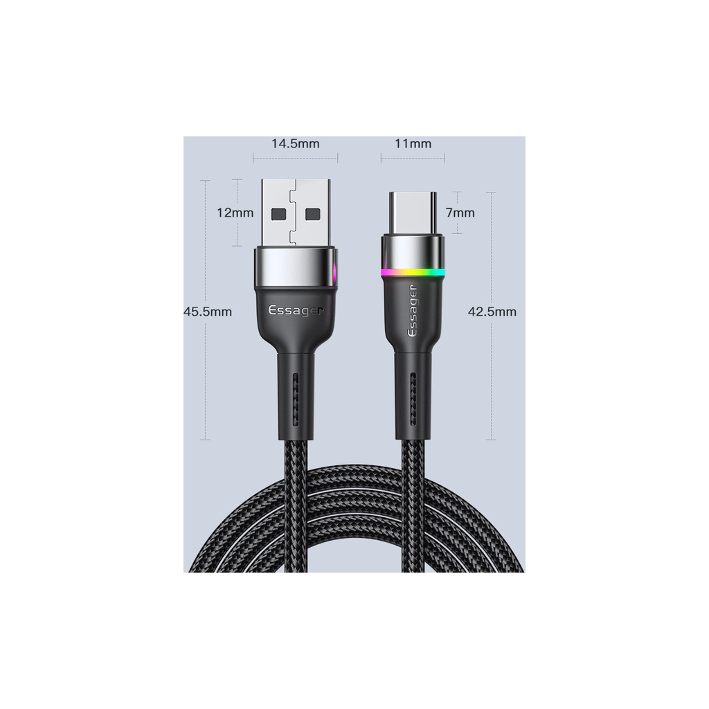 Дата кабель USB 2.0 AM to USB-C 1.0m 3A LED black Essager (EXCT-XCD01) - фото 9 Дата кабель USB 2.0 AM to USB-C 1.0m 3A LED black Essager (EXCT-XCD01) - фото 9