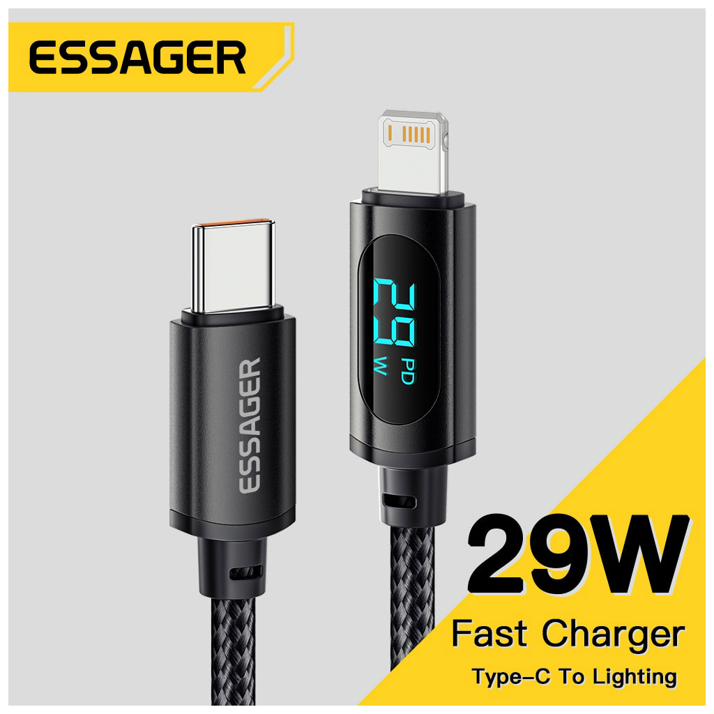 Дата кабель USB-C to Lightning 1.0m 29W LED black Essager (EXCTL-XY01-P) - фото 3 Дата кабель USB-C to Lightning 1.0m 29W LED black Essager (EXCTL-XY01-P) - фото 3