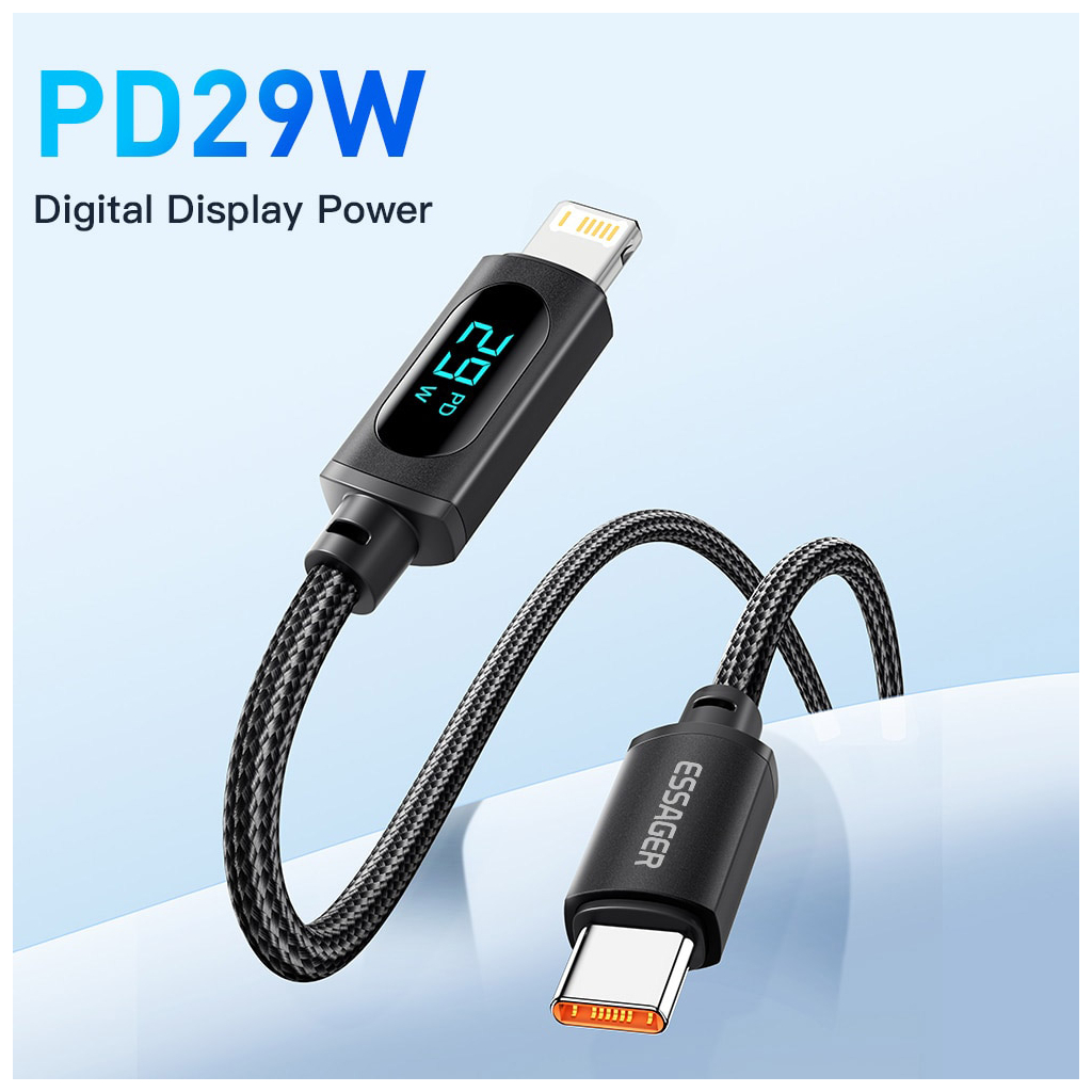 Дата кабель USB-C to Lightning 1.0m 29W LED black Essager (EXCTL-XY01-P) - фото 6 Дата кабель USB-C to Lightning 1.0m 29W LED black Essager (EXCTL-XY01-P) - фото 6