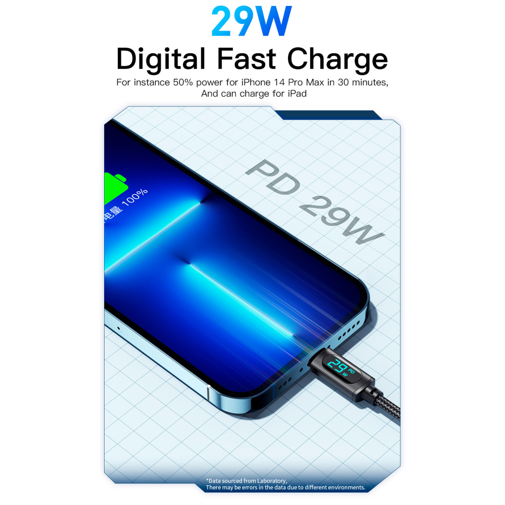 Дата кабель USB-C to Lightning 1.0m 29W LED black Essager (EXCTL-XY01-P) - фото 10 Дата кабель USB-C to Lightning 1.0m 29W LED black Essager (EXCTL-XY01-P) - фото 10