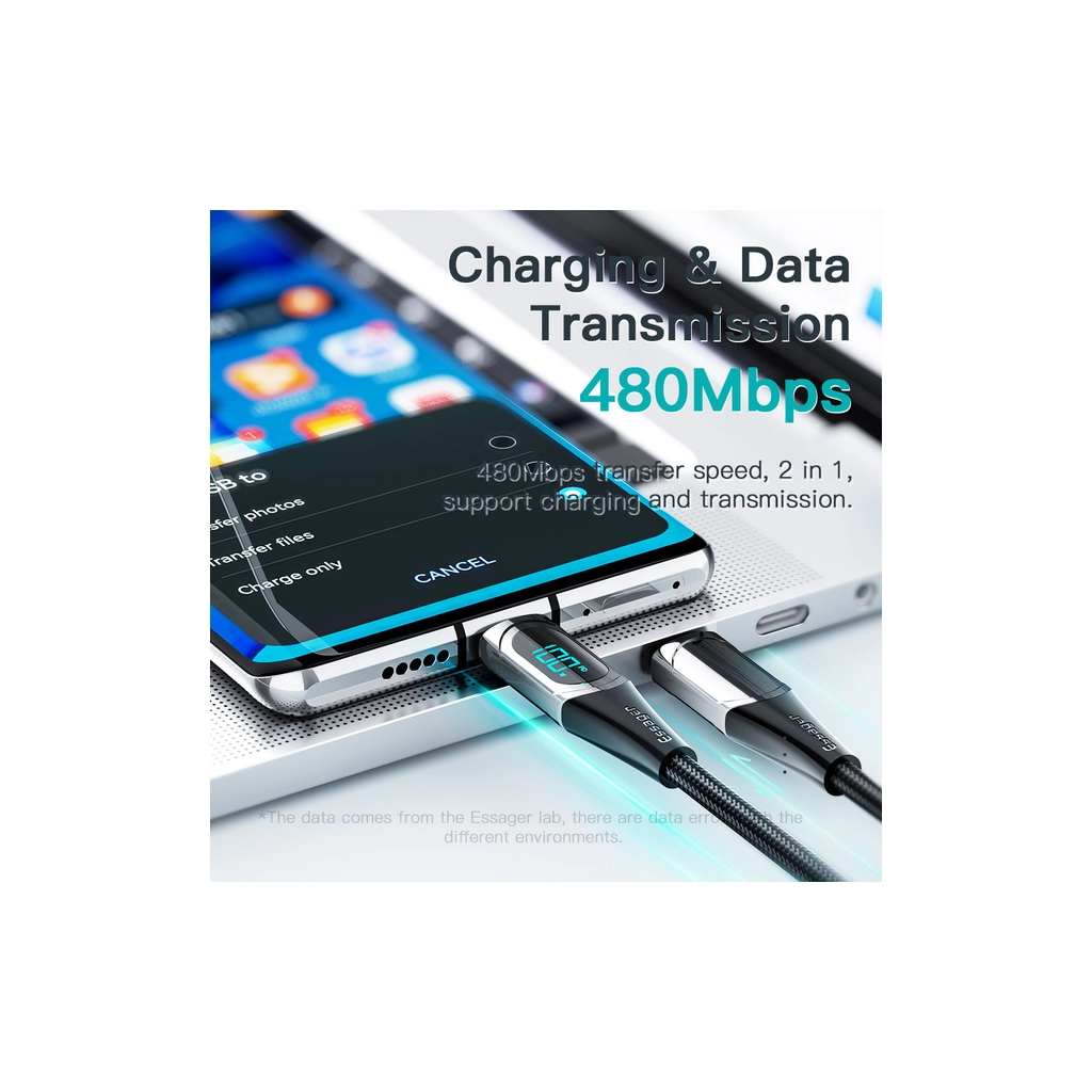 Дата кабель USB-C to USB-C 2.0m 100W Digital Display black Essager (ES-XCTT1-YDA01) - фото 5 Дата кабель USB-C to USB-C 2.0m 100W Digital Display black Essager (ES-XCTT1-YDA01) - фото 5